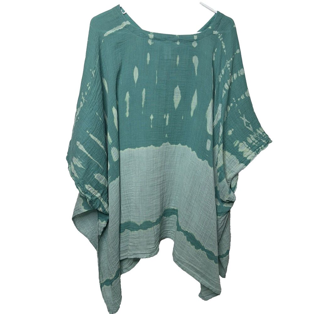 Pure Jill Tie-Dye Crinkle Gauze Poncho Kimono Handkerchief Hem Lagenlook Coastal - Picture 5 of 7